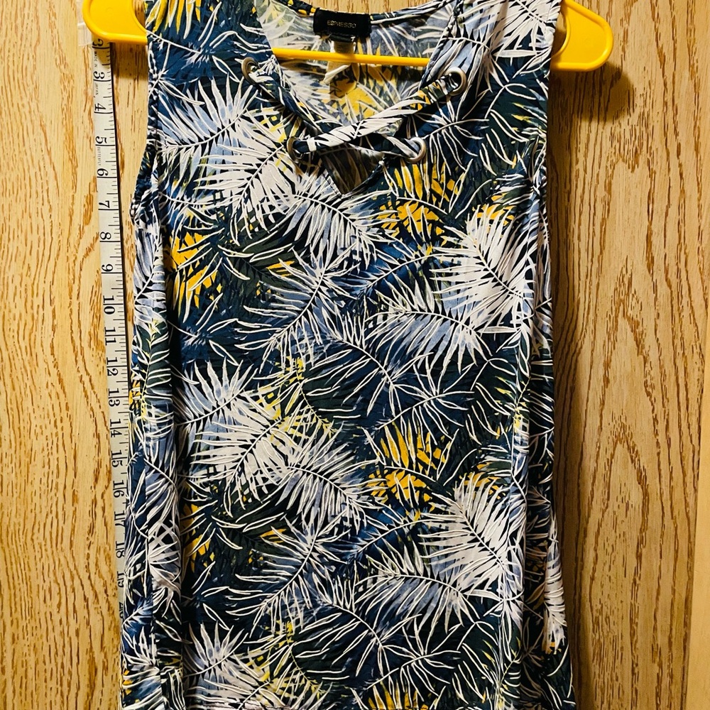 Espresso Palm Leaf Print Tank Top - Blue, White, Yellow
